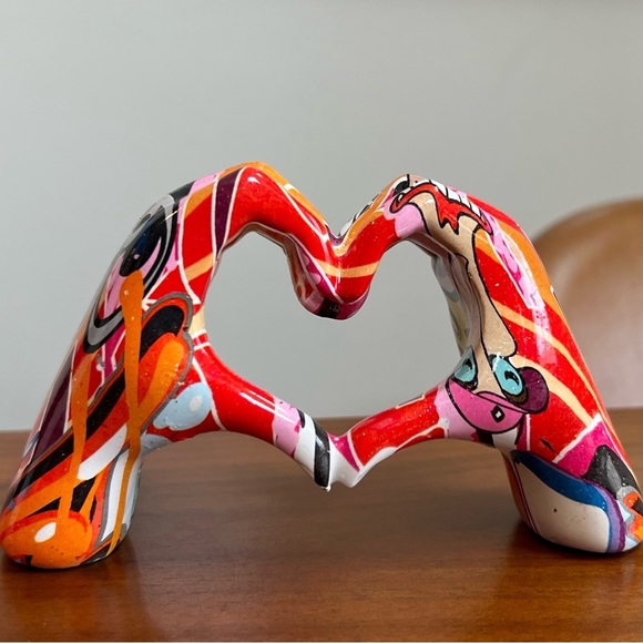 Colorful Abstract Art Heart Hand Sculpture - Picture 7 of 8
